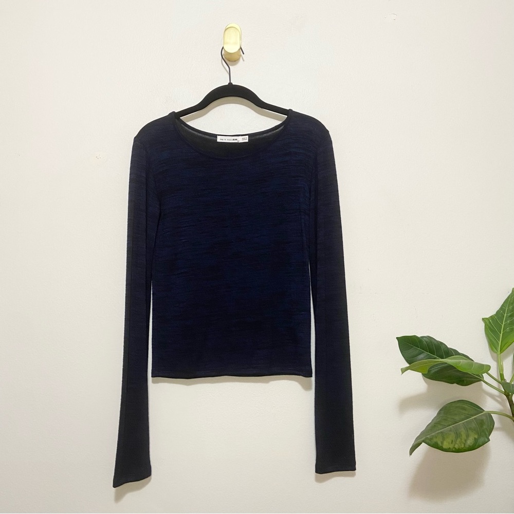 Rag & Bone Marled Navy Blue Crewneck Long Sleeve Lightweight Tee Shirt